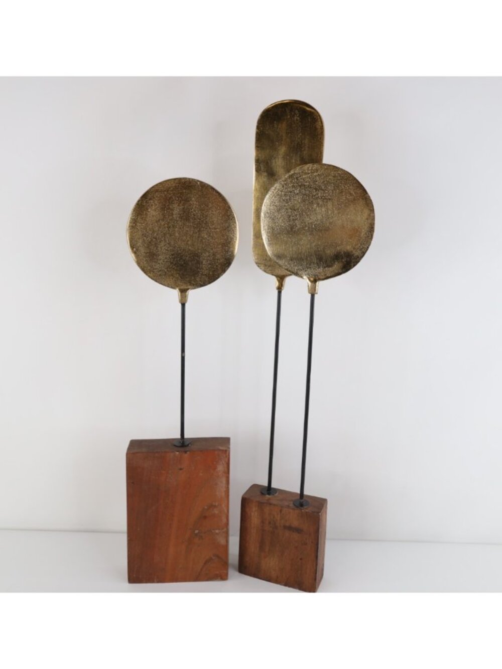 Vintage 70s Mid Century Modern MCM Wood Cast Iron Geometric Art Sculpture Gold